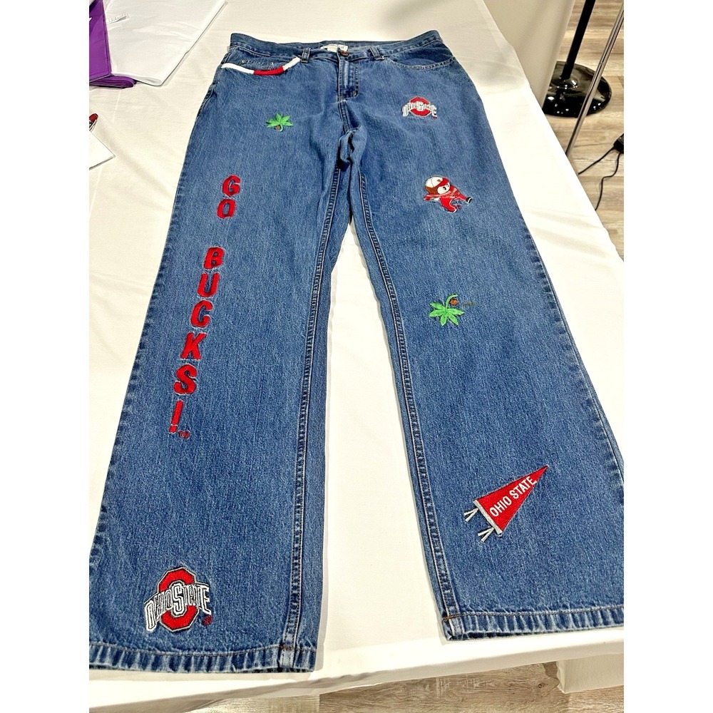 Blue Women’s Jeans with Ohio State Embroidered Motifs